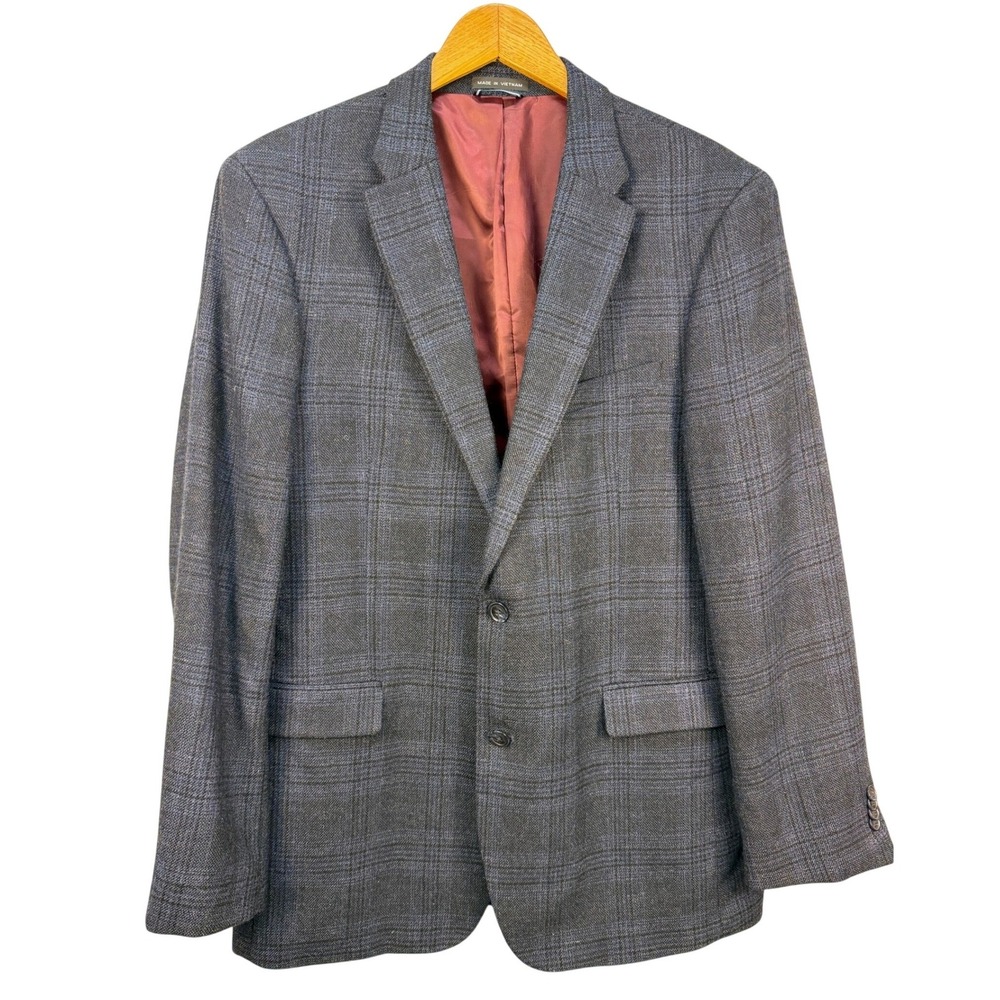 Tommy Hilfiger Mens Blue Plaid 100% Wool 2-Button Blazer Sport Coat Jacket 42L